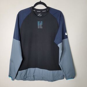 Nike Men’s Long Sleeve Colorblock Dri-FIT Pullover — Black, Navy & Gray